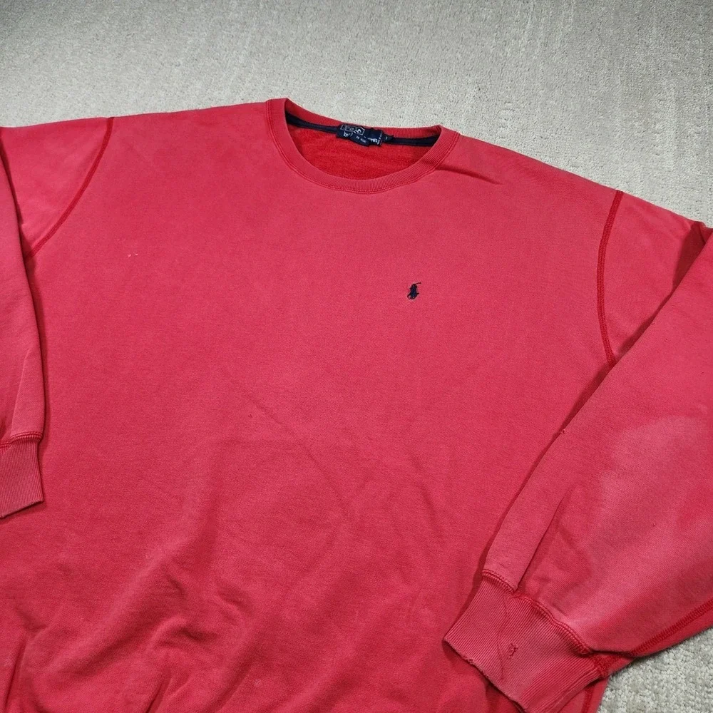 Vintage Polo Ralph Lauren Sweatshirt Men XL Red Crewneck Distressed 90s 80s